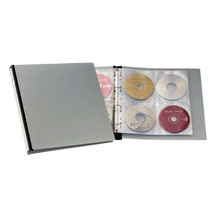 DURABLE 5277-01 ALBUM 96 CD/DVD AD ANELLI CON 12 BUSTE PORTA ETICHETTA SUL DORSO GRIGIO