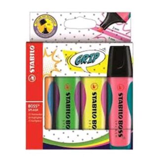 STABILO BOSS SPLASH EVIDENZIATORI PUNTA A SCALPELLO 2/5 mm COLORI ASSORTITI CONF 4 Pz.