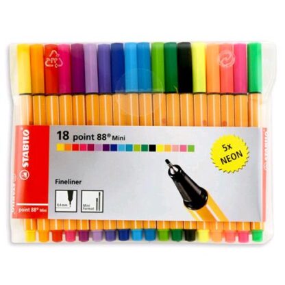 STABILO FINELINER POINT 88 MINI PENNA PUNTA IN FIBRA 0.4 mm COLORI ASSORTITI CONF 18 Pz.
