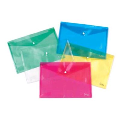 PLASTIDEA BUSTE CON BOTTONE IN PP 148X105 mm A6 COLORI ASSORTITI CONF 5 Pz.
