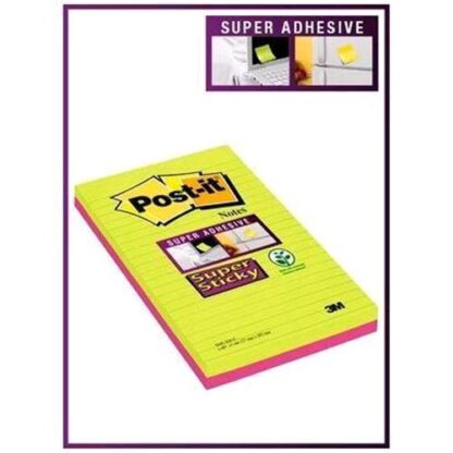 3M POST-IT SUPER STICKY BLOCCHETTI 45 FOGLI 127 X 203 MM A RIGHE 1R VERDE NEON + FUCSIA CONF 2 Pz.