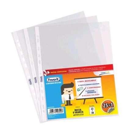 FAVORIT BUSTE A U CON FORATURA UNIVERSALE IN PP BUCCIA D'ARANCIA CM 30X22 A4 TRASPARENTE CONF 26 Pz.