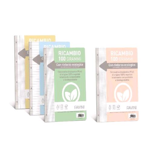 CARTOTECNICA FAVINI RICAMBIO RINFORZATO BIO A4 210X297 mm 100 GR QUADRETTI 4F BIANCO CONF 40 FOGLI