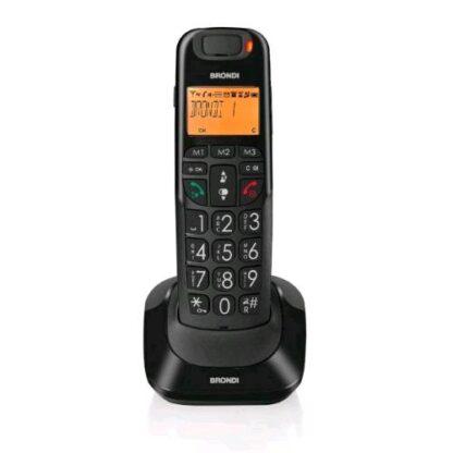BRONDI BRAVO BRIGT TELEFONO CORDLESS DECT PER ANZIANI 3 TASTI PER CHIAMATE DIRETTE AUDIO POTENZIATO NERO