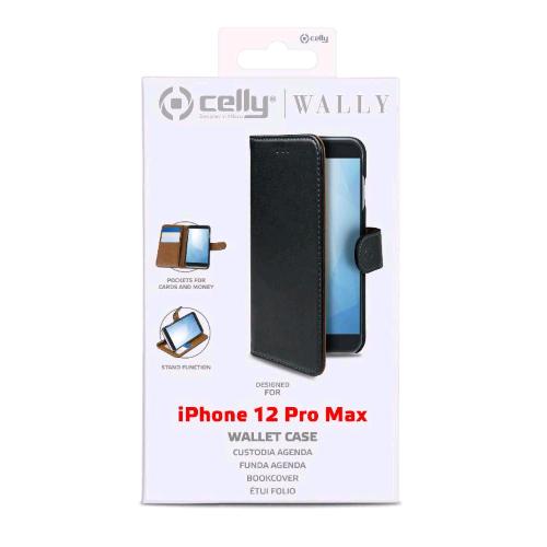 CELLY WALLY CASE APPLE iPHONE 12 PRO MAX CUSTODIA AGENDA CHIUSURA ORIZZONTALE CON FLAP MAGNETICO E TASCHINE INTERNE PORTADOCUMENTI NERO