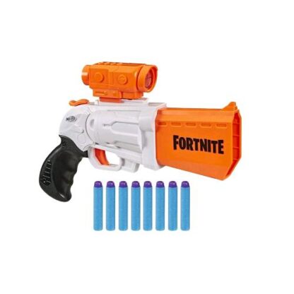 NERF FORTNITE SR BLASTER AD AZIONAMENTO A MARTELLO CON 4 DARDI CON CANNOCCHIALE RIMOVIBILE E 8 DARDI UFFICIALI NERF ELITE