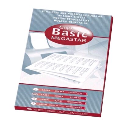 MEGASTAR ETICHETTE ADESIVE BIANCHE IN FOGLI A4 210 X 297 mm CONF 100 Pz.