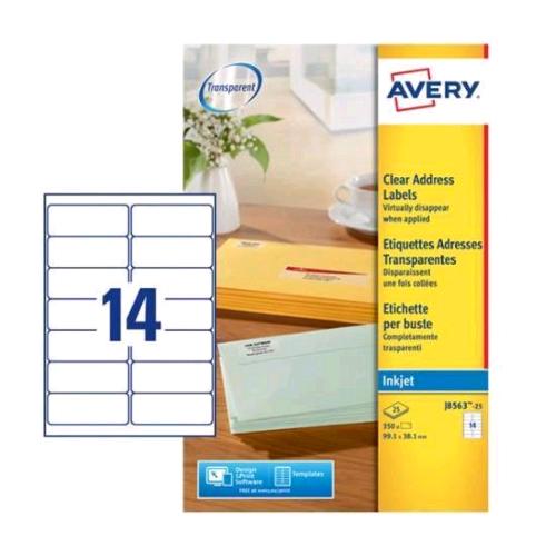 AVERY CONF 350 ETICHETTE ADESIVE 99,1X38,1 mm TRASPARENTE OPACO