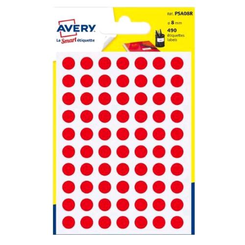 AVERY CONF 490 ETICHETTE ADESIVE ROTONDE DIAMETRO 8 mm ROSSO