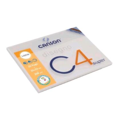 CANSON ALBUM DISEGNO C4 SUPER IN POLIPROPILENE 4 ANGOLI CM 24X33 200 GR LISCIO 20 FOGLI COLORE BIANCO