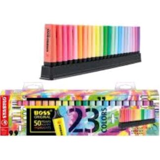 STABILO BOSS ORIGINAL EVIDENZIATORE PUNTA A SCALPELLO 2/5 mm COLORI ASSORTITI NEON E PASTELLO CONF 23 Pz.