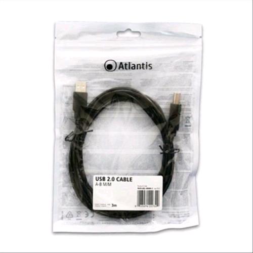 ATLANTIS CAVO USB 2.0 A/B M/M CONNETTORE TIPO A MASCHIO /CONNETTORE TIPO B MASCHIO 3 MT NERO ORDINE MINIMO 14 PZ