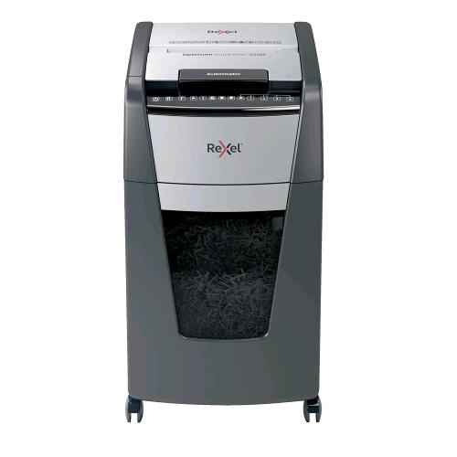 REXEL DISTRUGGIDOCUMENTI AUTOMATICO A MICROFRAMMENTO 300 FOGLI CAPACITA' 60 LITRI CESTINO REMOVIBILE CON ROTELLE GRIGIO