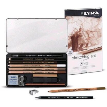 LYRA REMBRANDT MATITE DA DISEGNO SCATOLA IN METALLO SET DA 11 Pz.CON TEMPERINO E GOMMA