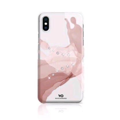 WHITE DIAMONDS APPLE iPHONE XS/S COVER IN TPU CON CISTALLI SWAROVSKI TRASPARENTE MOTIVO ONDE ROSA