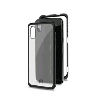 CELLY APPLE iPHONE XS MAX COVER MAGNETICA IN ALLUMINIO + VETRO TEMPERATO TRASPARENTE NERO