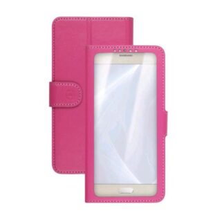 CELLY UNICA VIEW CUSTODIA A LIBRO UNIVERSALE 5.0"- 5.5" CON DISPLAY A VISTA E FUNZIONE STAND INTEGRATA ROSA