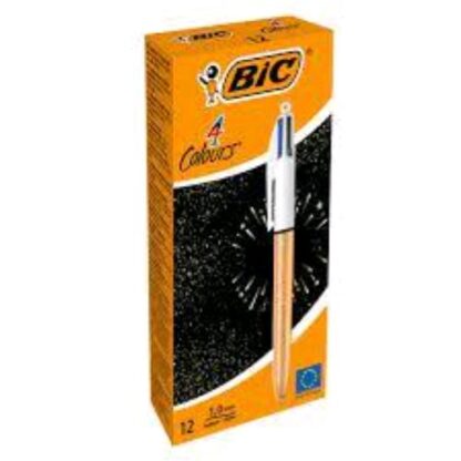 BIC 4 COLOURS PENNA A SFERA PUNTA MEDIA FUSTO TESTURIZZATO DORATO COLORI ASSORTITI CONF 12 PZ.