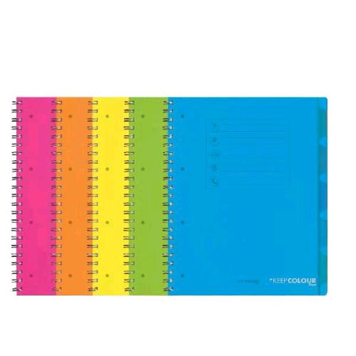 ORNA FLUO QUADERNO SPIRALATO 1 RIGO 70GR 210X297 mm A4 120 FOGLI A QUADRETTI 5M COLORI ASSORTITI CONF 5 Pz.