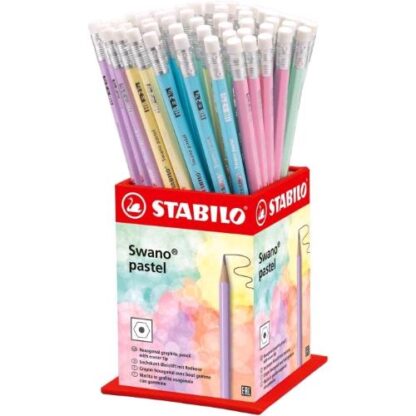STABILO SWANO PASTELL ESPOSITORE MATITE IN GRAFITE HB CON GOMMINO COLORI ASSORTITI CONF 72 Pz.
