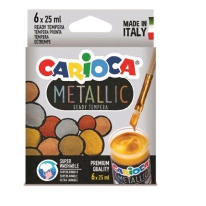 CARIOCA TEMPERA METALLIC IN VASETTI DA 25 ML COLORI ASSORTITI CONF 6 Pz.