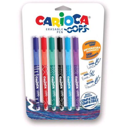 CARIOCA OOPS PENNA CANCELLABILE RICARICABILE IMPUGNATURA ERGONOMICA COLORI ASSORTITI CONF 6 Pz.