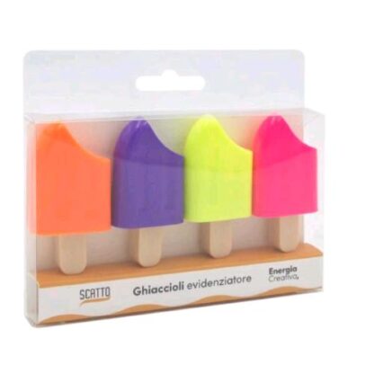 SCATTO EVIDENZIATORE PUNTA A SCALPELLO COLORI ASSORTITI CONF 4 Pz.