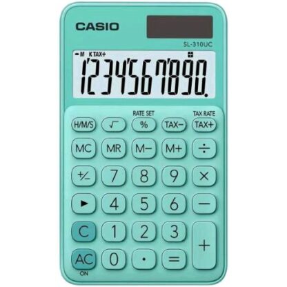 CASIO SL-310UC-GN CALCOLATRICE DA TAVOLO 10 CIFRE DOPPIA ALIMENTAZIONE SOLARE BATTERIA AZZURO