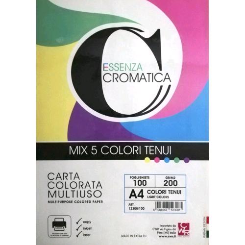 CWR CARTA CROMATICA MULTIUSO A4 200GR COLORI TENUI ASSORTITI CONF 100 Pz.