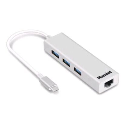 HAMLET ADATTATORE HUB USB-C 3XPORTE USB A 3.0 + LAN BIANCO