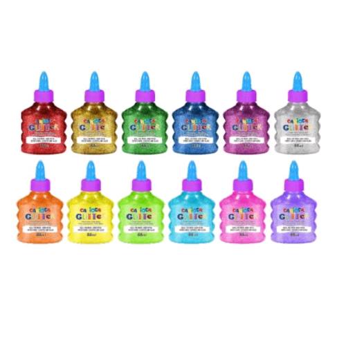 CARIOCA GLITTER GLUE FLACONE DA 88 ML COLORI ASSORTITI NEON CONF 6 Pz.