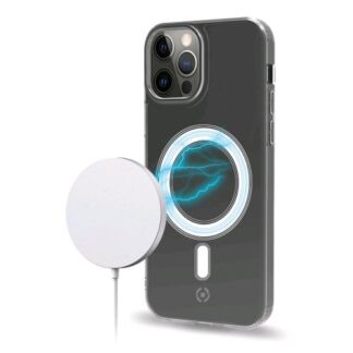 CELLY APPLE iPHONE 12/12 PRO KIT CUSTODIA IN TPU TRASPARENTE E CARICATORE WIRELESS MAGNETICO BIANCO