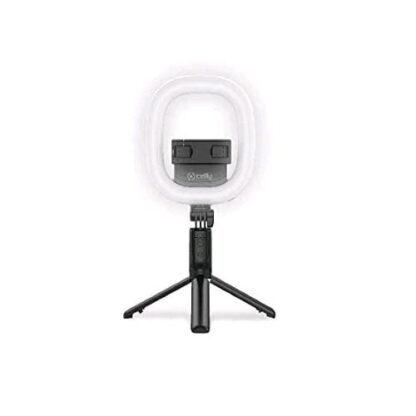 CELLY CLICKRINGBT BASTONE PORTATILE PER SELFIE E TRIPODE BLUETOOTH CON ANELLO LUCE NERO