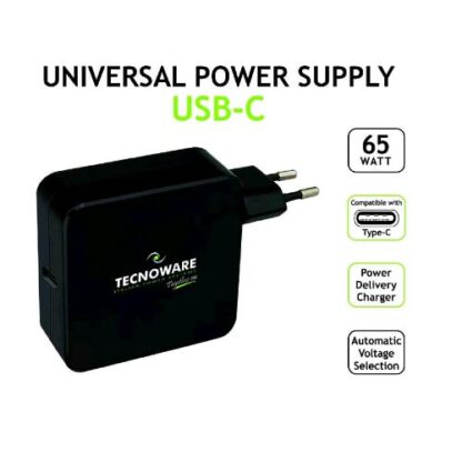 TECNOWARE CARICABATTERIE CON PORTA USB C 65W PORTA USB-C PER NOTEBOOK ULTRABOOK MACBOOK PRO SMARTPHONE TABLET BLACK