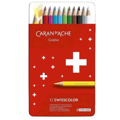 CARAN D'ACHE SWISSCOLOR PASTELLI IMPERMEABILI COLORI ASSORTITI SCATOLA IN METALLO CONF 12 Pz.