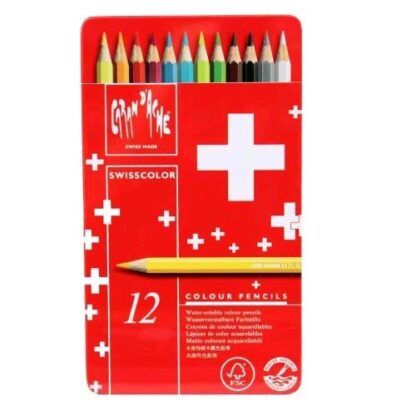 CARAN D'ACHE SWISSCOLOR PASTELLI ACQUARELLABILI COLORI ASSORTITI SCATOLA IN METALLO CONF 12 Pz.