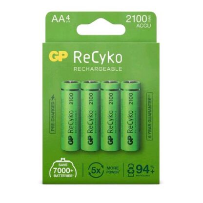 GP BATTERY RECYKO 4 BATTERIE STILO AA RICARICABILE NIMH 2.11 MAH 1.2V VERDE