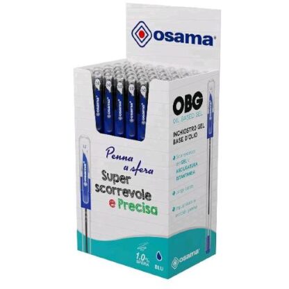 OSAMA OBG PENNA A SFERA PUNTA CONICA 1 mm INCHIOSTRO GEL BLU CONF 48 Pz.
