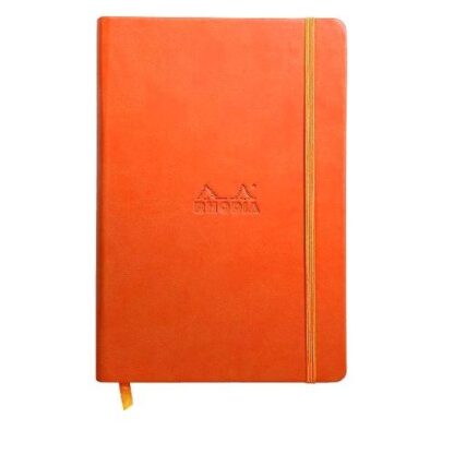 RHODIA TACCUINO 9X14 CM 192 PAGINE SENZA RIGATURA COPERTINA IN SIMILPELLE RIGIDA CON ELASTICO MANDARINO