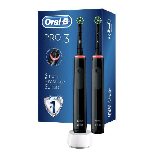 ORAL-B PRO 3-3900 SPAZZOLINO ELETTRICO 2 SPAZZOLINI SENSORE DI PRESSIONE IDEALE PER DENTI SENSIBILI 2 TESTINE BATTERIA LITIO BLACK EDITION