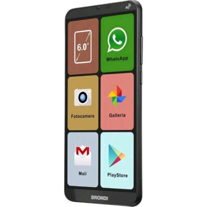 BRONDI AMICO SMARTPHONE XL DUAL SIM 6" EASY SMARTPHONE 16GB RAM 2GB ICONE GRANDI TASTO SOS 4G LTE ITALIA BLACK