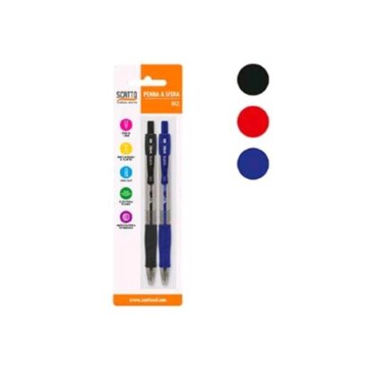 SCATTO PENNA SFERA A SCATTO PUNTA 1 mm COLORI ASSORTITI CONF 2 Pz.