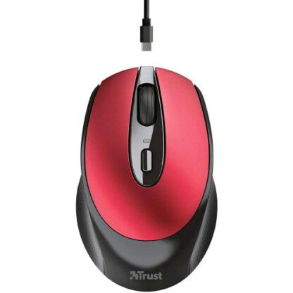 TRUST ZAYA MOUSE OTTICO RICARICABILE WIRELESS RICEVITORE USB 1.600 DPI 4 PULSANTI NERO ROSSO