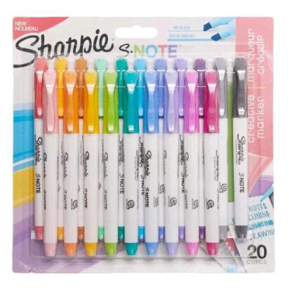 SHARPIE S NOTE PENNARELLO PUNTA A SCALPELLO FLESSIBILE COLORI ASSORTITI CONF 20 Pz.