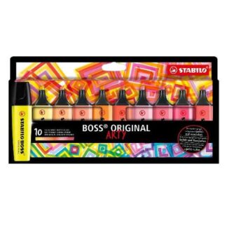 STABILO BOSS ORIGINAL ARTY EVIDENZIATORE PUNTA A SCALPELLO 2/5 mm COLORI CALDI ASSORTITI CONF 10 Pz.