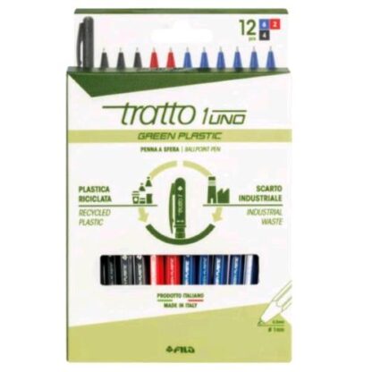 TRATTO 1 GREEN PLAST PENNA A SFERA PUNTA 0.5 mm INCHIOSTRO COLORI ASSORTITI CONF 12 Pz.