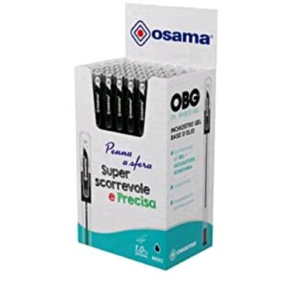OSAMA OBG PENNA A SFERA PUNTA CONICA 1 mm INCHIOSTRO GEL NERO CONF 12 Pz.