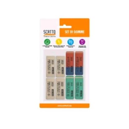 SCATTO KIT SCUOLA GOMME ASSORTITE COLORI ASSORTITI CONF 8 Pz.