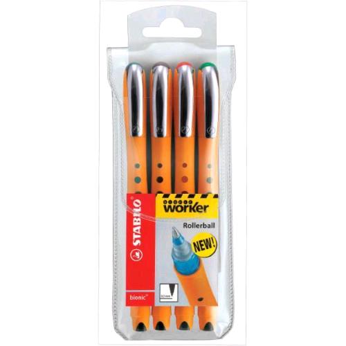 STABILO BIONIC WORKER PENNA ROLLER PUNTA CONICA 0.3 mm INCHIOSTRO COLORI ASSORTITI CONF 4 Pz.