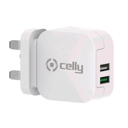 CELLY TURBO CARICABATTERIE DA RETE 2 USB-A 3.4A SPINA INGLESE BIANCO